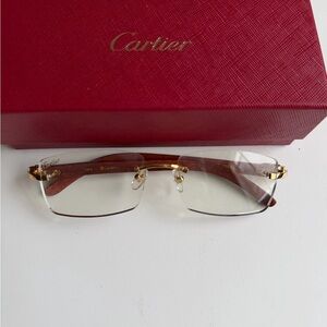 Cartier Rimless Glasses with Brown Temples and Gold Hardware